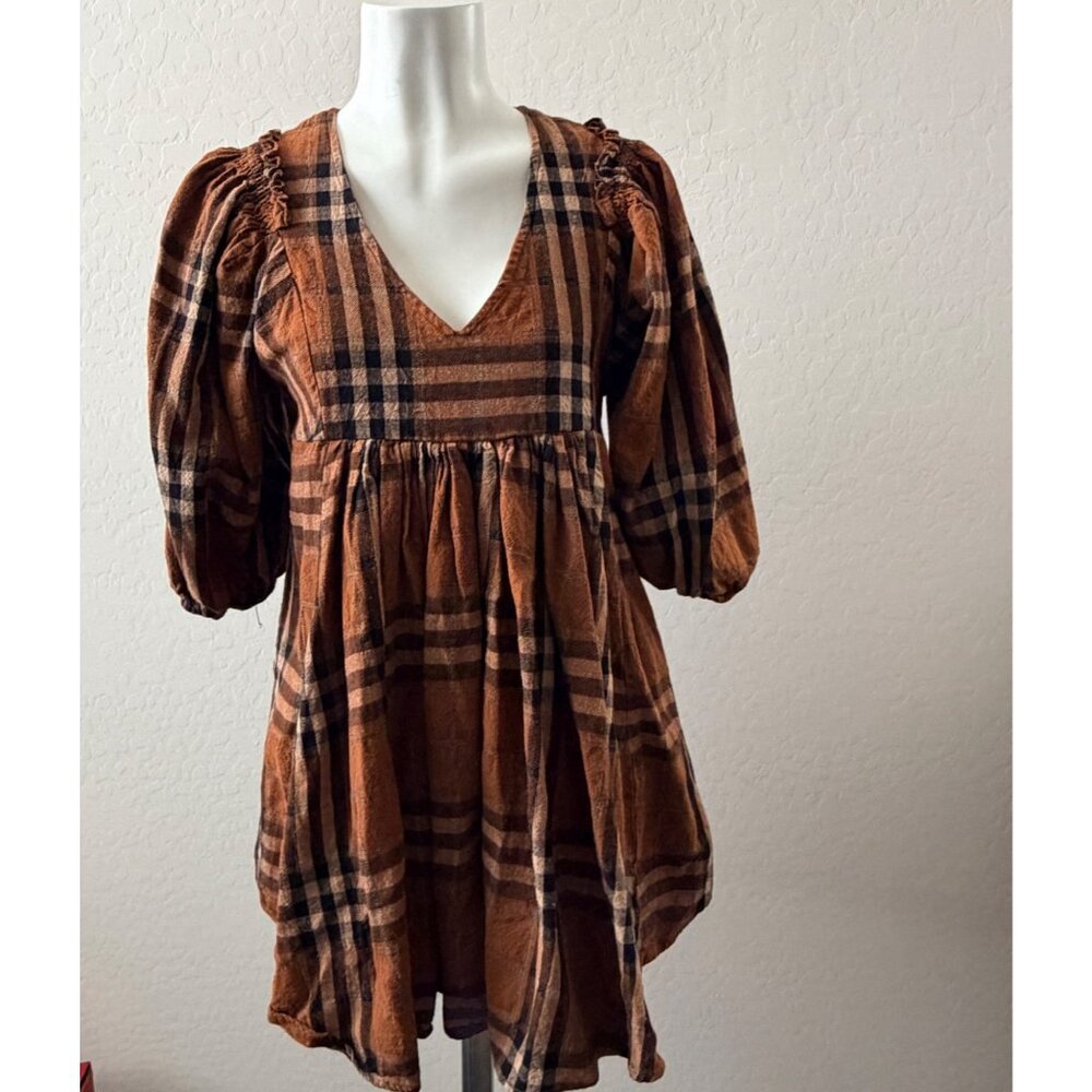 Flawless Brown plaid tunic sz S